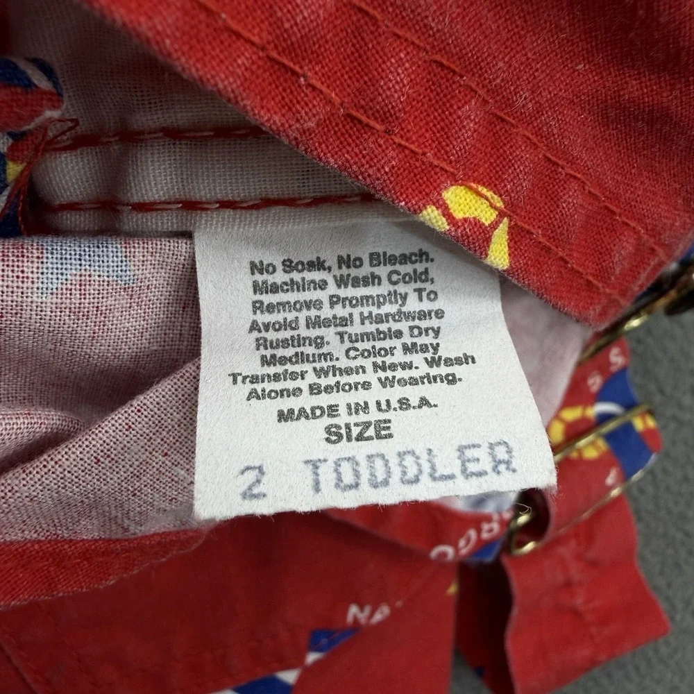 Vtg OshKosh Vestbak Shorts Overalls Shortalls SZ 2T Red Nautical Navy Yacht Club